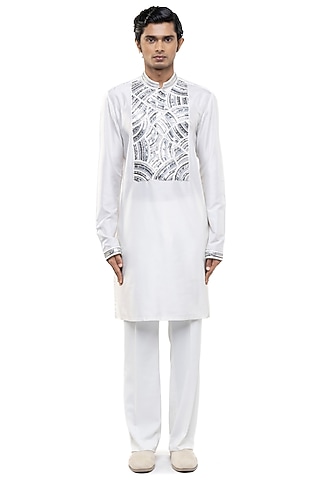 White Silk Embroidered Kurta Set by SDS by KUSHAL SHAH