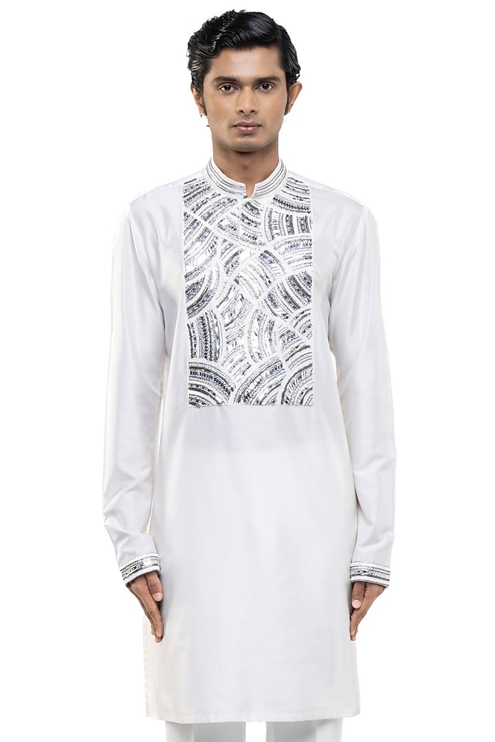 White Silk Embroidered Kurta Set by SDS by KUSHAL SHAH at Pernia's Pop Up Shop
