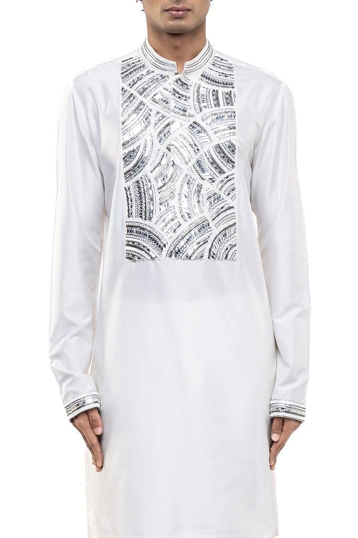 White Silk Embroidered Kurta Set by SDS by KUSHAL SHAH at Pernia's Pop Up Shop