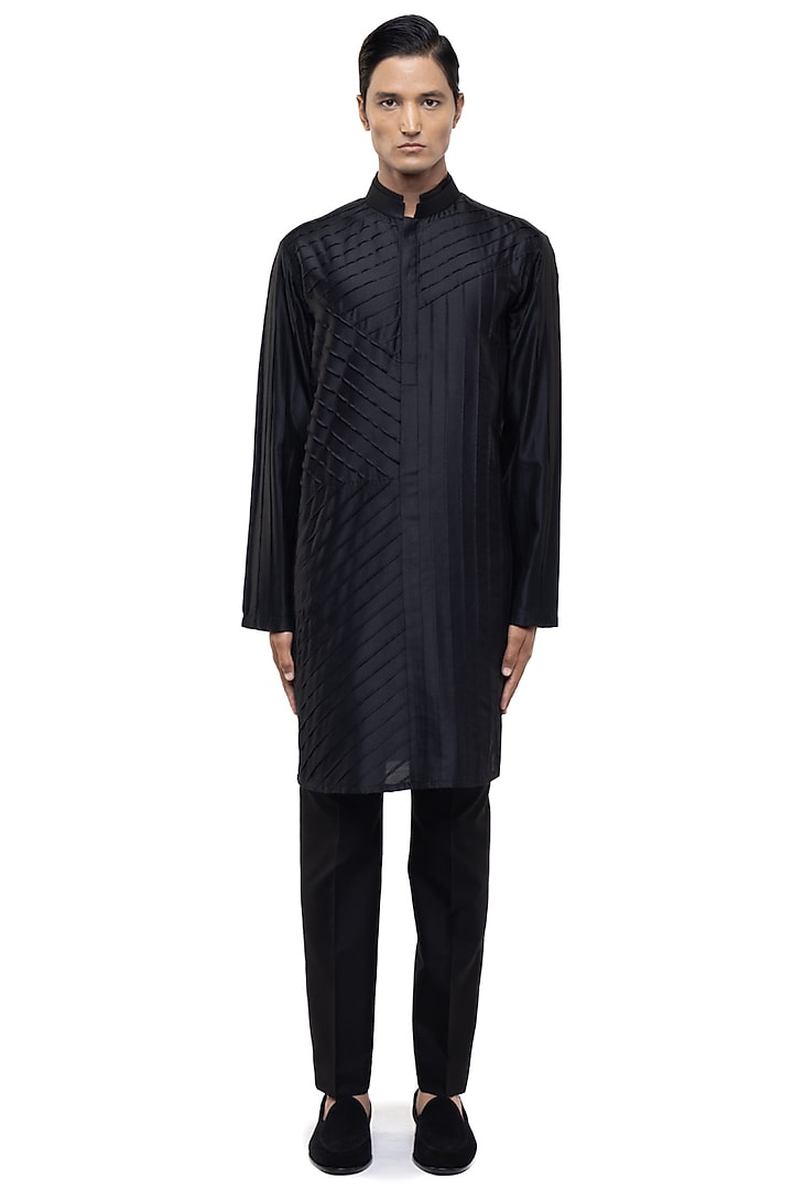 Black Silk Kurta Set by SDS by KUSHAL SHAH at Pernia's Pop Up Shop