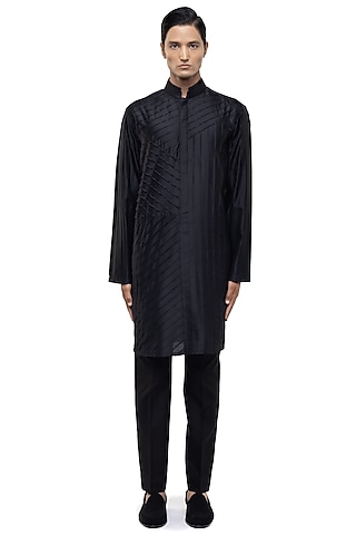 Black Silk Kurta Set by SDS by KUSHAL SHAH