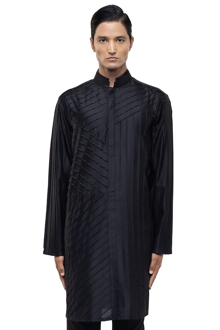 Black Silk Kurta Set by SDS by KUSHAL SHAH at Pernia's Pop Up Shop