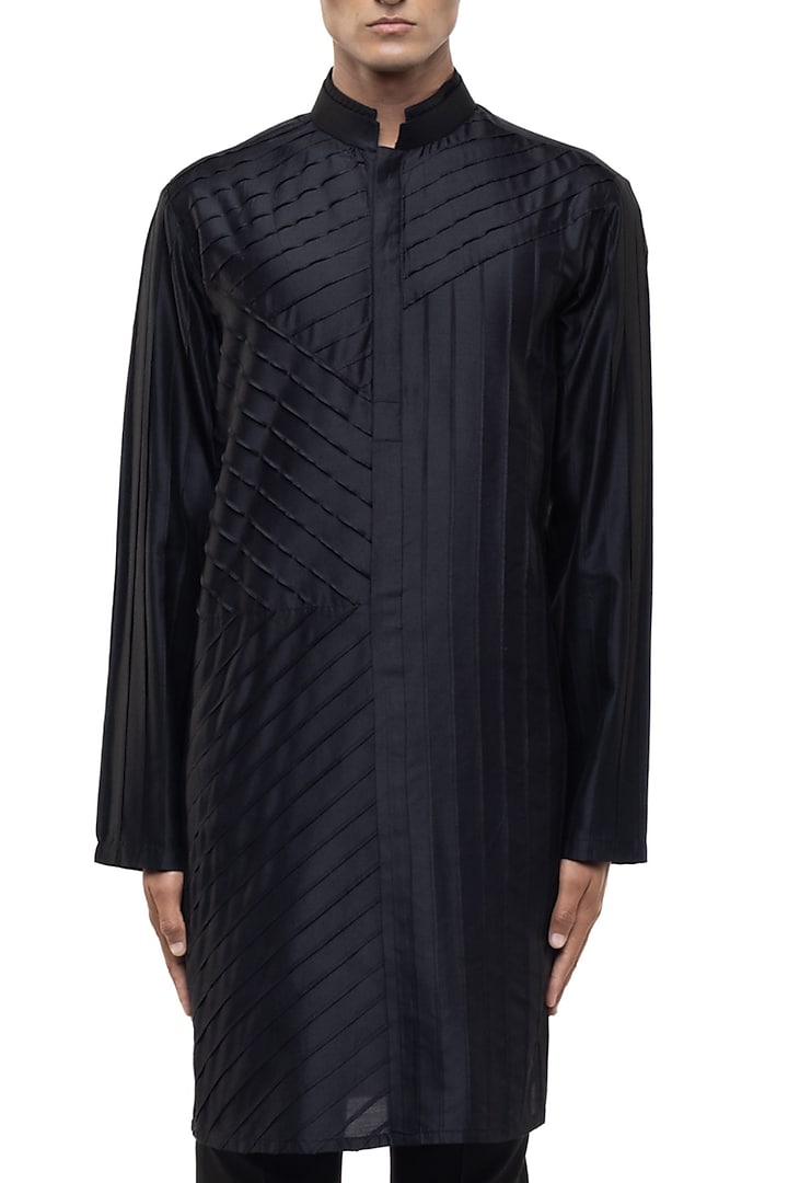 Black Silk Kurta Set by SDS by KUSHAL SHAH at Pernia's Pop Up Shop
