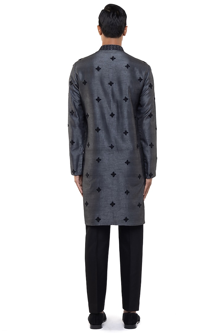 Grey Silk Embroidered Kurta Set by SDS by KUSHAL SHAH at Pernia's Pop Up Shop