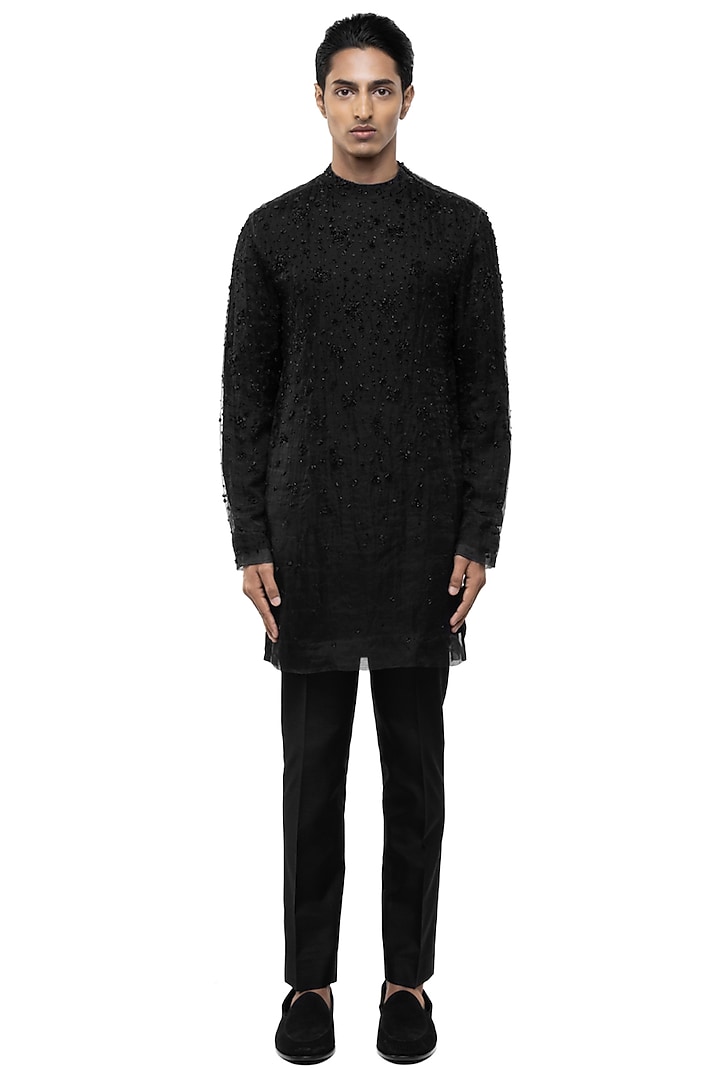 Black Organza Embroidered Kurta Set by SDS by KUSHAL SHAH at Pernia's Pop Up Shop