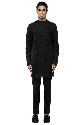 Black Organza Embroidered Kurta Set by SDS by KUSHAL SHAH