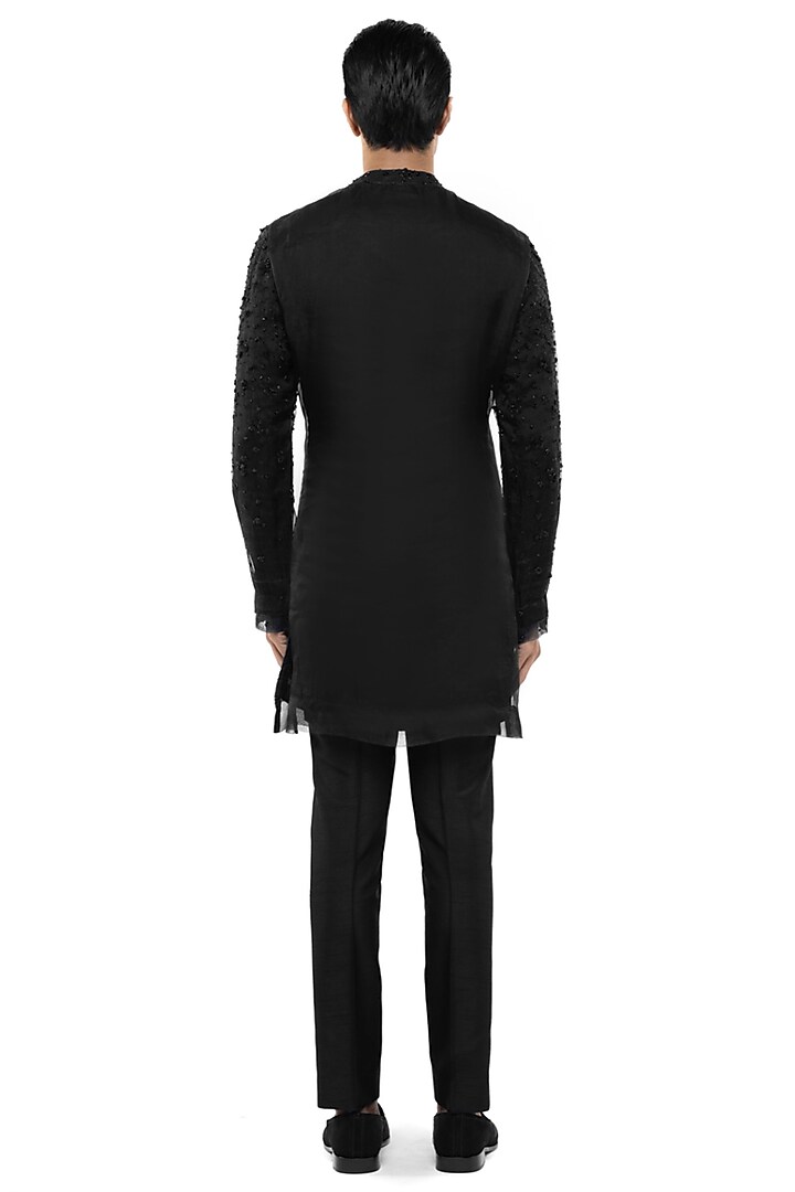 Black Organza Embroidered Kurta Set by SDS by KUSHAL SHAH at Pernia's Pop Up Shop