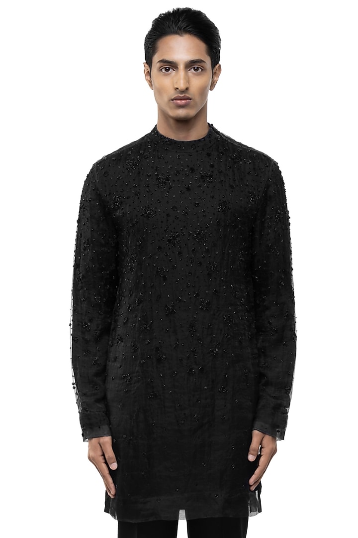 Black Organza Embroidered Kurta Set by SDS by KUSHAL SHAH at Pernia's Pop Up Shop