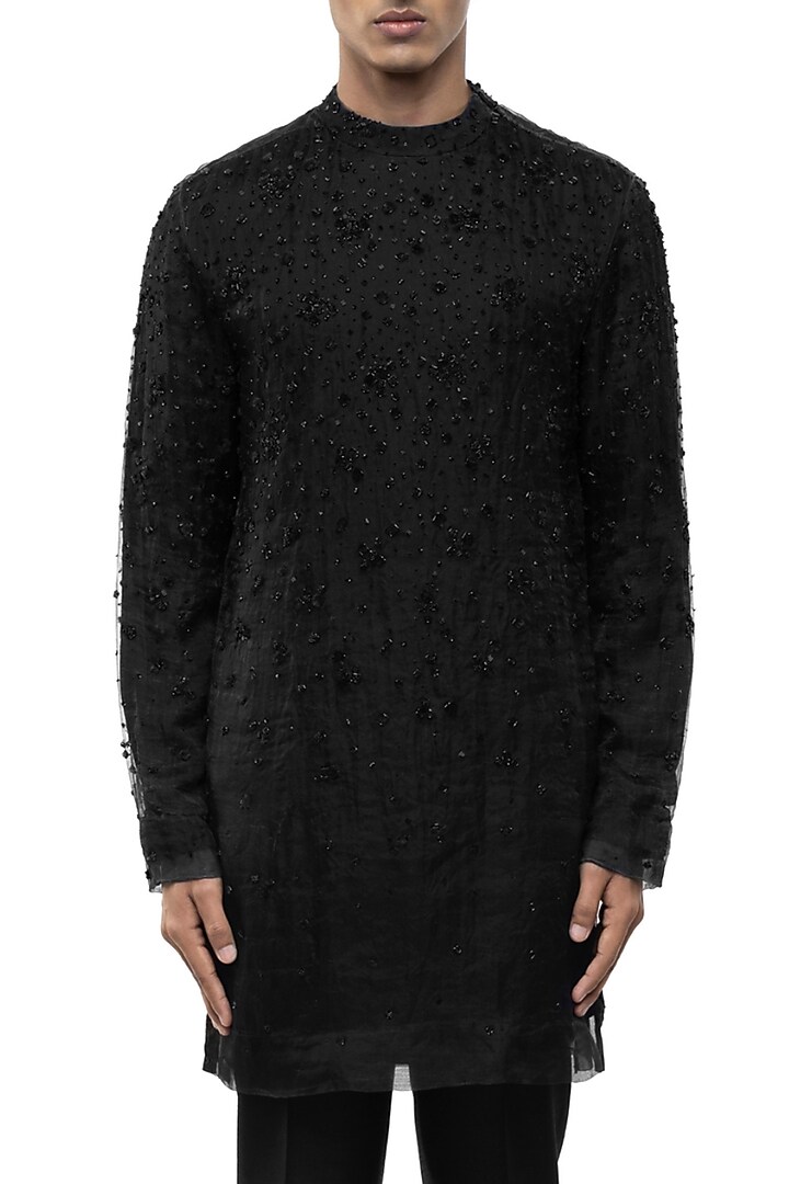 Black Organza Embroidered Kurta Set by SDS by KUSHAL SHAH at Pernia's Pop Up Shop