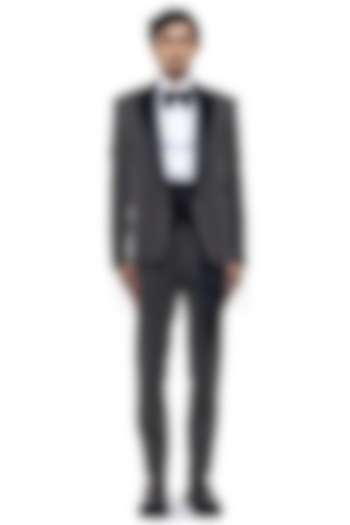 Black Worsted Wool Embellished Tuxedo Set by SDS by KUSHAL SHAH at Pernia's Pop Up Shop