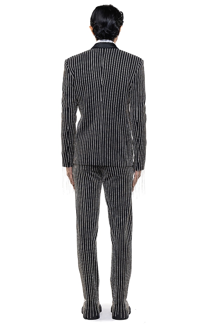 Black Worsted Wool Embellished Tuxedo Set by SDS by KUSHAL SHAH at Pernia's Pop Up Shop