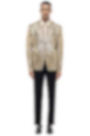 Gold Silk Embroidered Tuxedo Set by SDS by KUSHAL SHAH at Pernia's Pop Up Shop