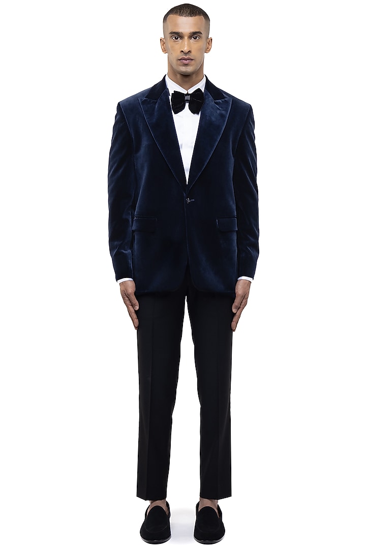 Navy Blue Velvet Tuxedo Set by SDS by KUSHAL SHAH at Pernia's Pop Up Shop