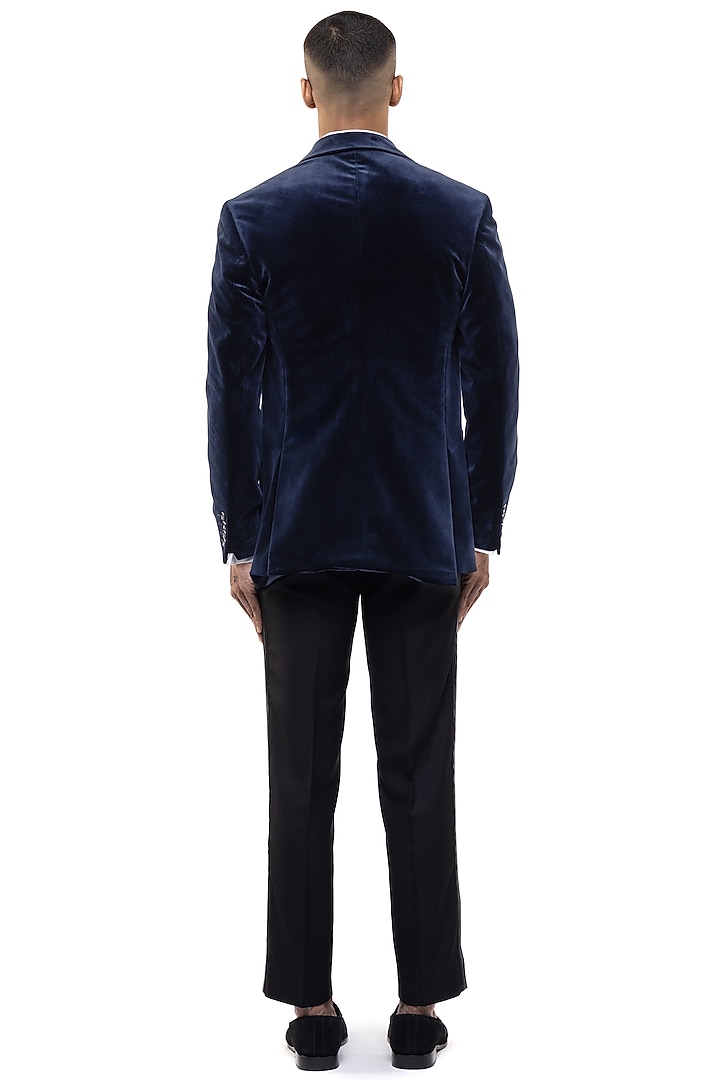 Navy Blue Velvet Tuxedo Set by SDS by KUSHAL SHAH at Pernia's Pop Up Shop
