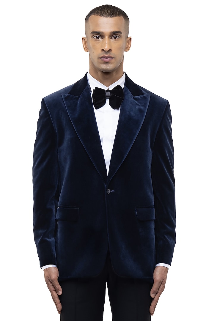 Navy Blue Velvet Tuxedo Set by SDS by KUSHAL SHAH at Pernia's Pop Up Shop