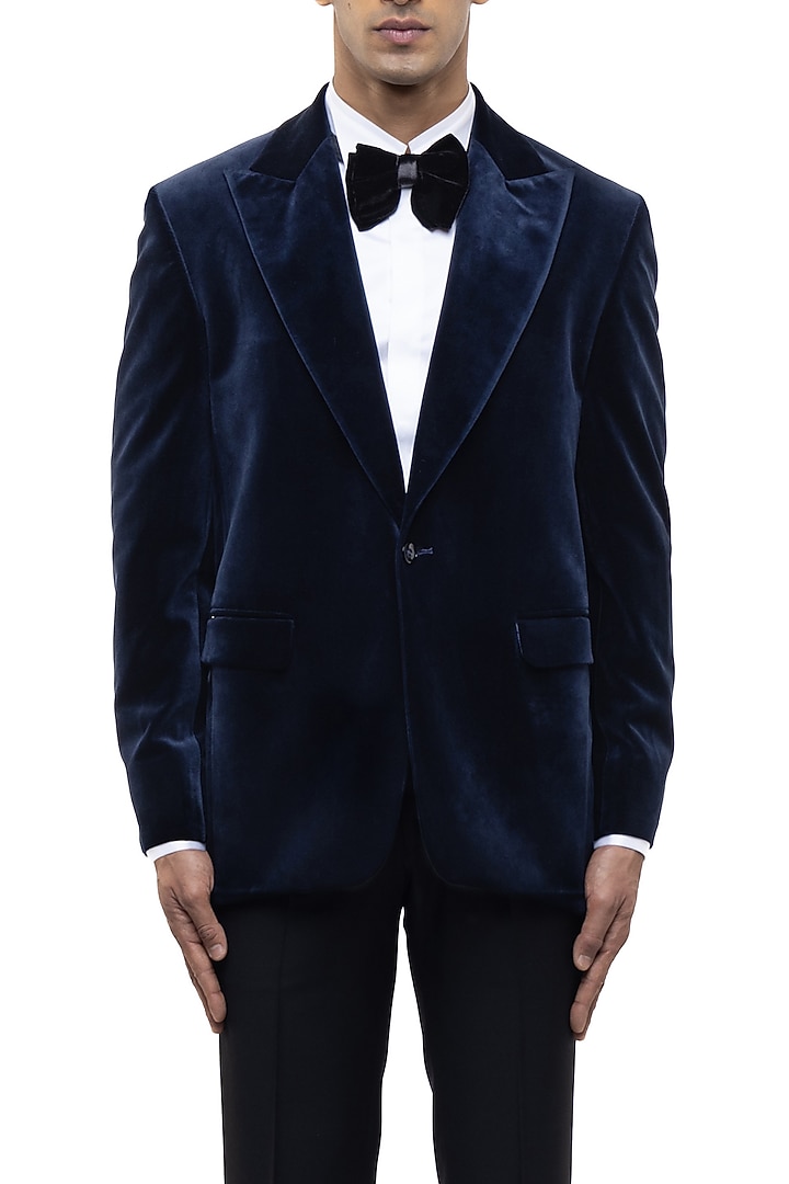 Navy Blue Velvet Tuxedo Set by SDS by KUSHAL SHAH at Pernia's Pop Up Shop
