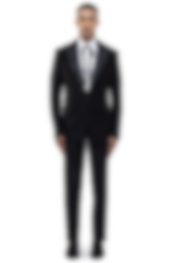 Black Worsted Wool Tuxedo Set by SDS by KUSHAL SHAH at Pernia's Pop Up Shop