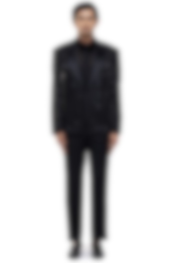 Black Silk Embroidered Tuxedo Set by SDS by KUSHAL SHAH at Pernia's Pop Up Shop