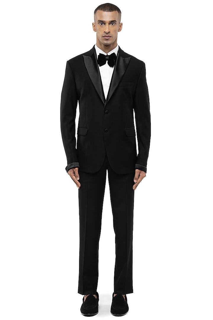 Black Satin Tuxedo Set by SDS by KUSHAL SHAH at Pernia's Pop Up Shop