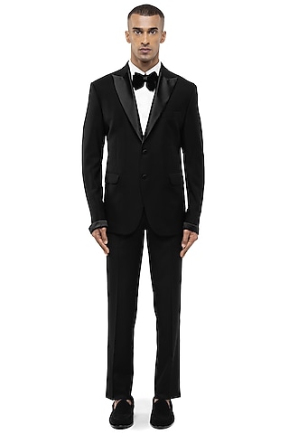 Black Satin Tuxedo Set by SDS by KUSHAL SHAH