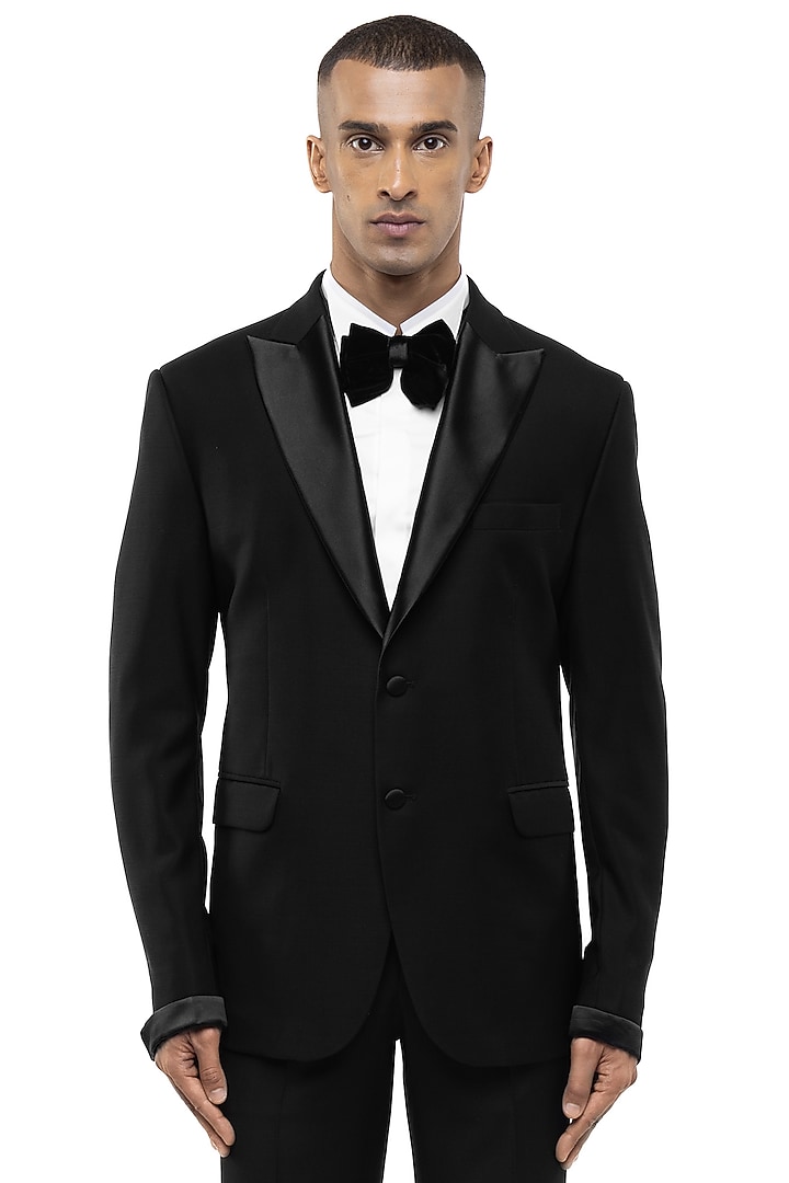 Black Satin Tuxedo Set by SDS by KUSHAL SHAH at Pernia's Pop Up Shop