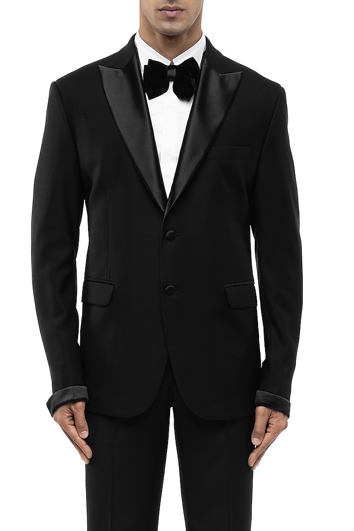 Black Satin Tuxedo Set by SDS by KUSHAL SHAH at Pernia's Pop Up Shop