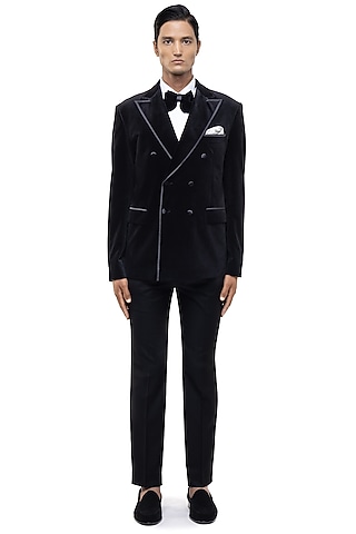 Black Velvet Tuxedo Set by SDS by KUSHAL SHAH