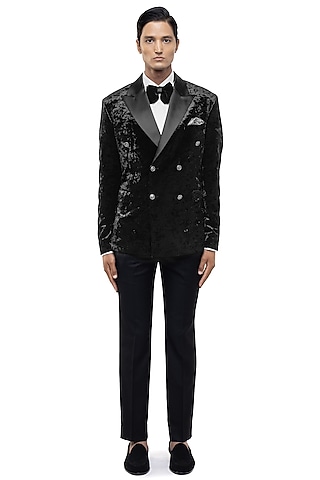 Black Velvet Tuxedo Set by SDS by KUSHAL SHAH