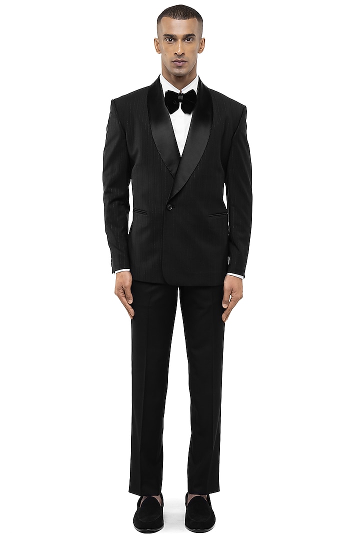 Black Worsted Wool Tuxedo Set by SDS by KUSHAL SHAH at Pernia's Pop Up Shop
