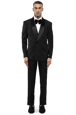 Black Worsted Wool Tuxedo Set by SDS by KUSHAL SHAH