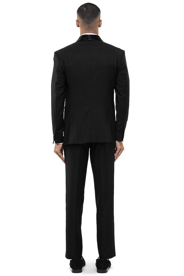 Black Worsted Wool Tuxedo Set by SDS by KUSHAL SHAH at Pernia's Pop Up Shop