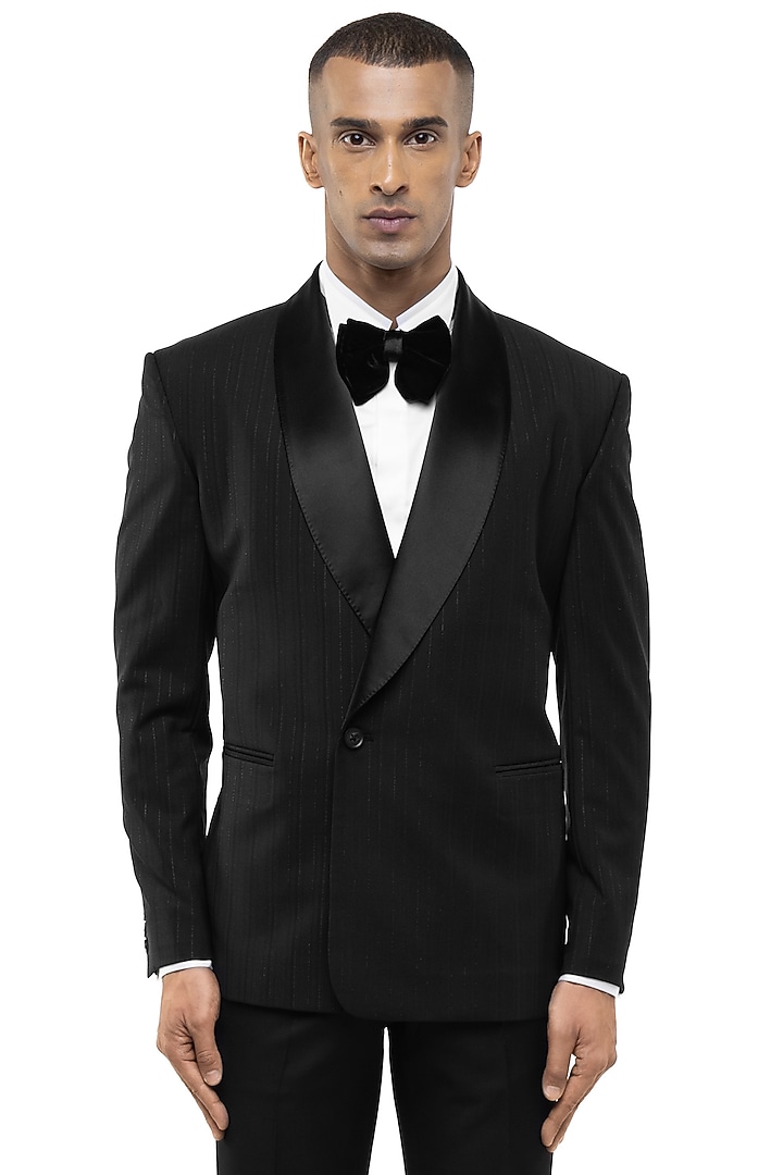 Black Worsted Wool Tuxedo Set by SDS by KUSHAL SHAH at Pernia's Pop Up Shop