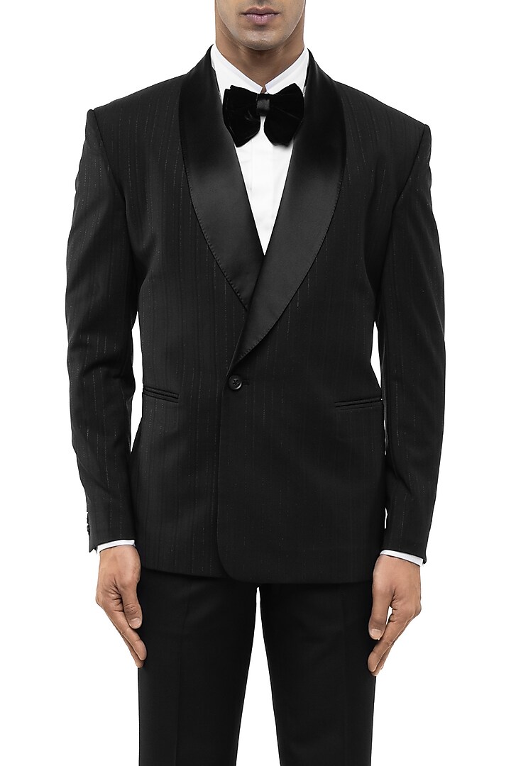 Black Worsted Wool Tuxedo Set by SDS by KUSHAL SHAH at Pernia's Pop Up Shop