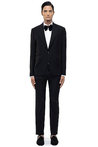 Black Worsted Wool Tuxedo Set by SDS by KUSHAL SHAH