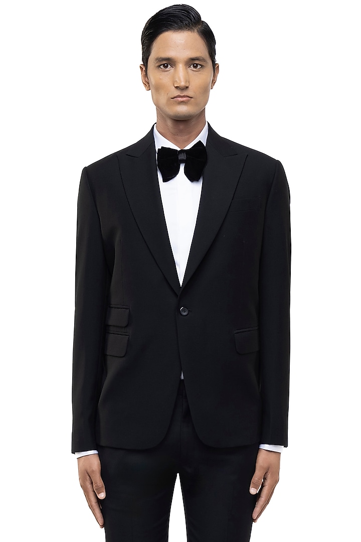 Black Worsted Wool Tuxedo Set by SDS by KUSHAL SHAH at Pernia's Pop Up Shop