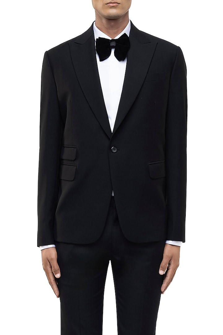 Black Worsted Wool Tuxedo Set by SDS by KUSHAL SHAH at Pernia's Pop Up Shop