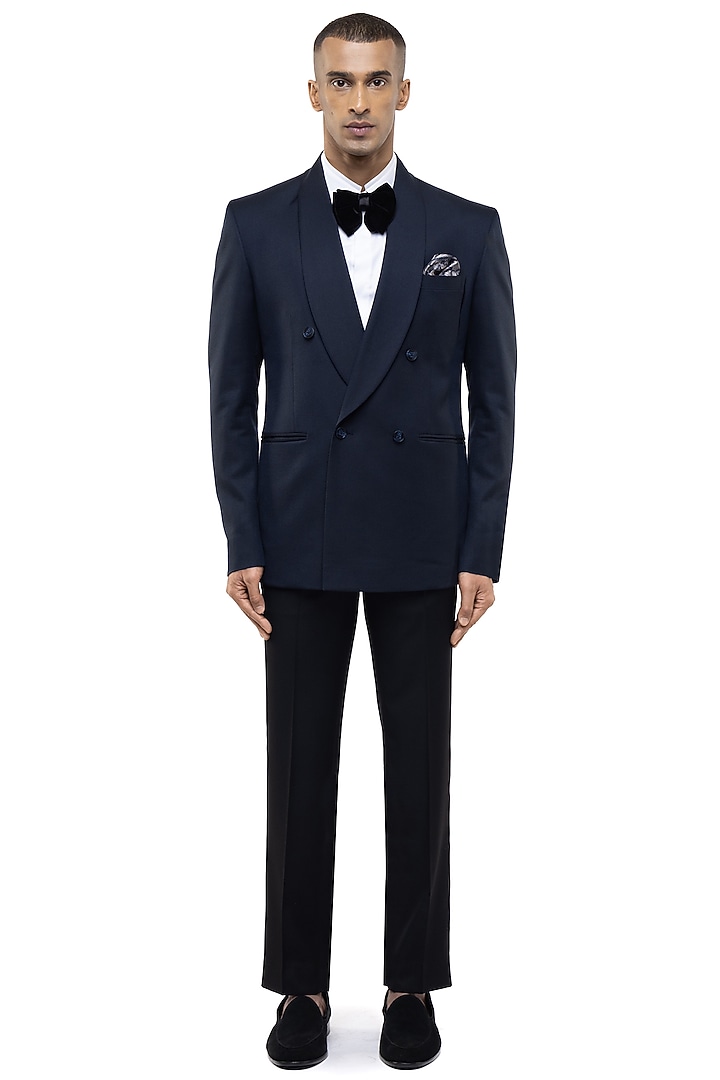 Navy Blue Worsted Wool Tuxedo Set by SDS by KUSHAL SHAH at Pernia's Pop Up Shop