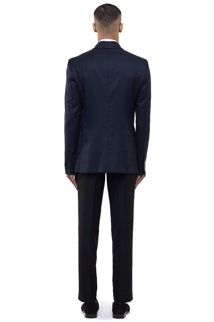 Navy Blue Worsted Wool Tuxedo Set by SDS by KUSHAL SHAH at Pernia's Pop Up Shop