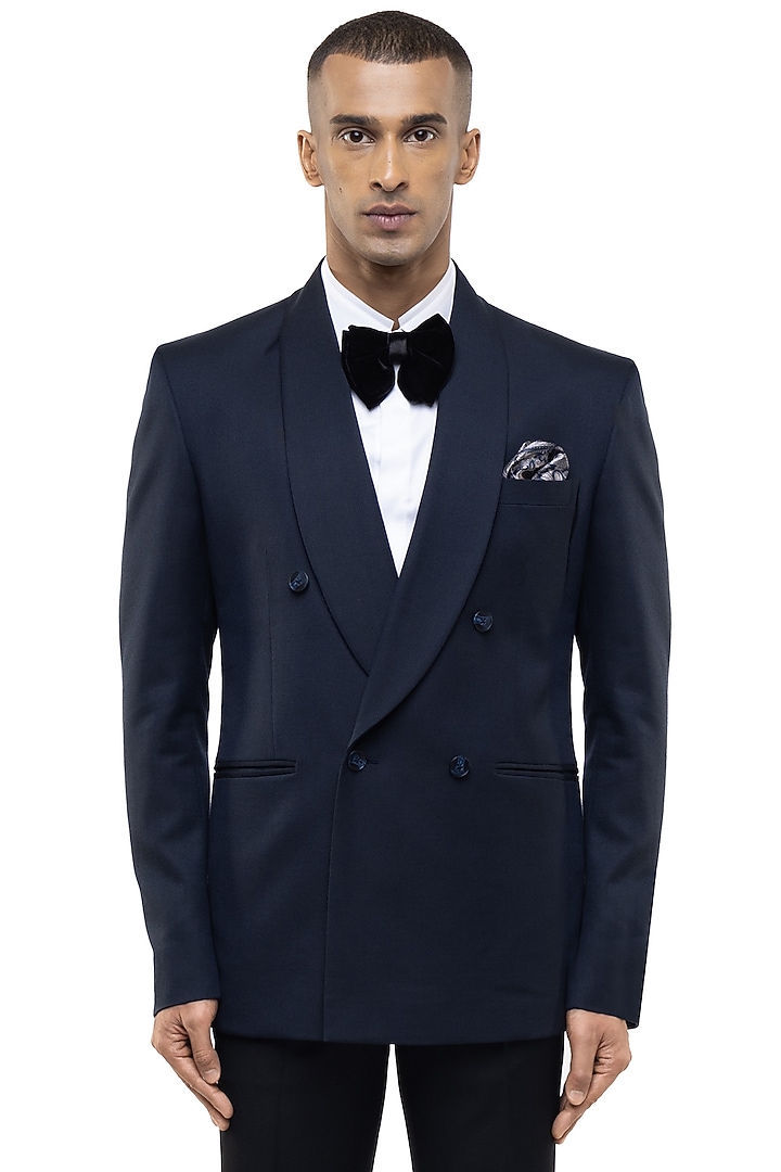 Navy Blue Worsted Wool Tuxedo Set by SDS by KUSHAL SHAH at Pernia's Pop Up Shop