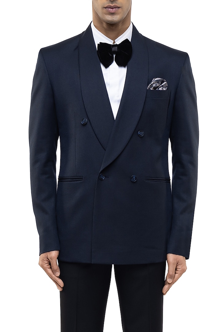 Navy Blue Worsted Wool Tuxedo Set by SDS by KUSHAL SHAH at Pernia's Pop Up Shop