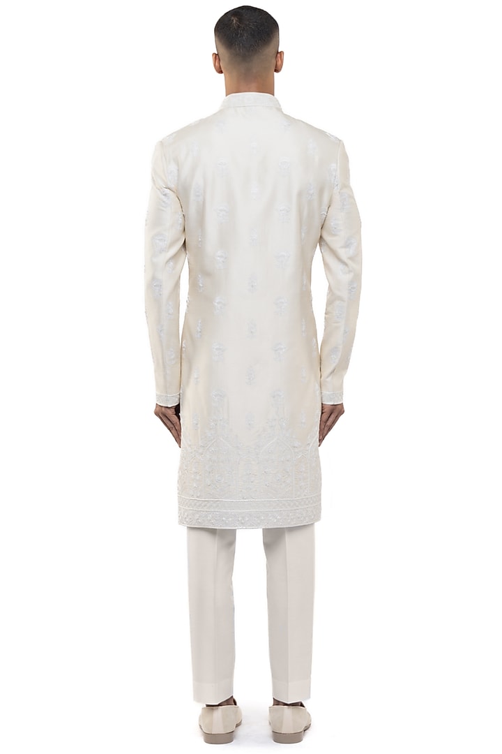 Cream Silk Embroidered Groom Sherwani Set by SDS by KUSHAL SHAH at Pernia's Pop Up Shop