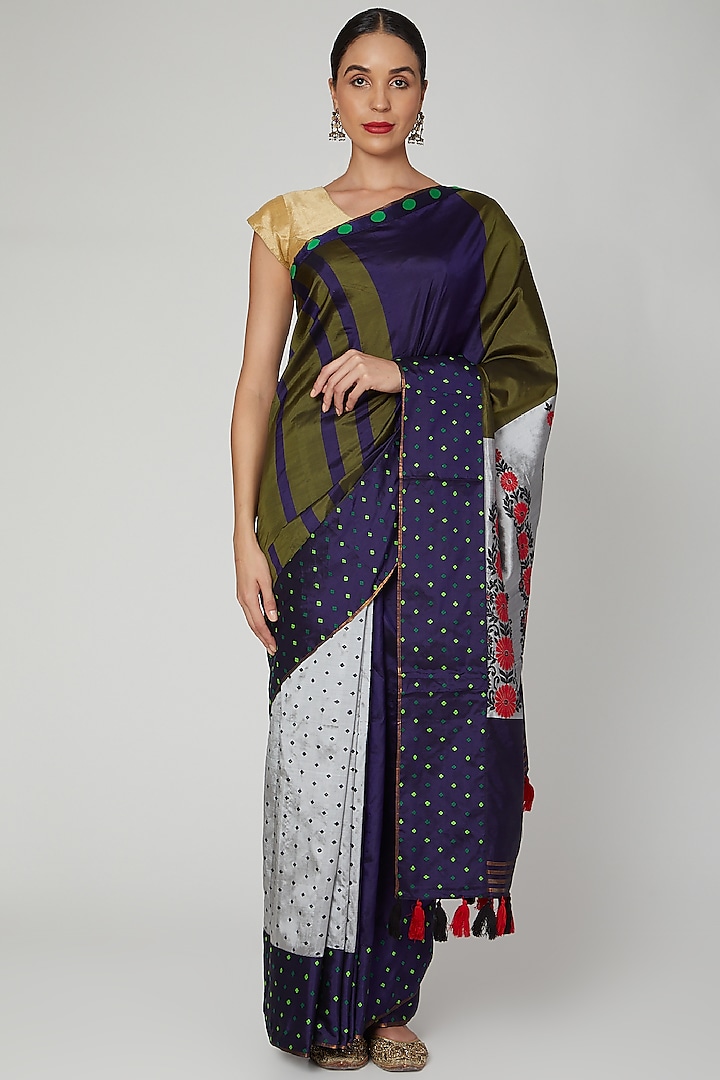 Multi Colored Handloom Saree Set by Sanjukta Dutta