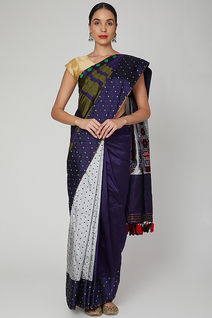 Multi Colored Handloom Wedding Saree Set by Sanjukta Dutta at Pernia's Pop Up Shop