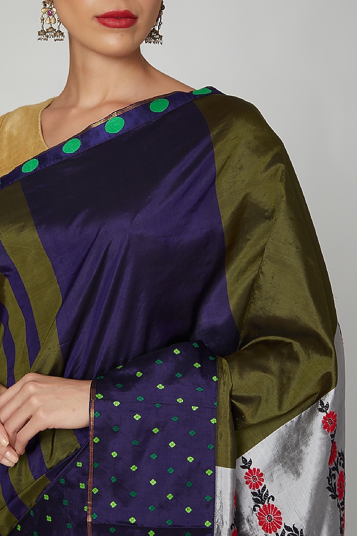 Multi Colored Handloom Wedding Saree Set by Sanjukta Dutta at Pernia's Pop Up Shop