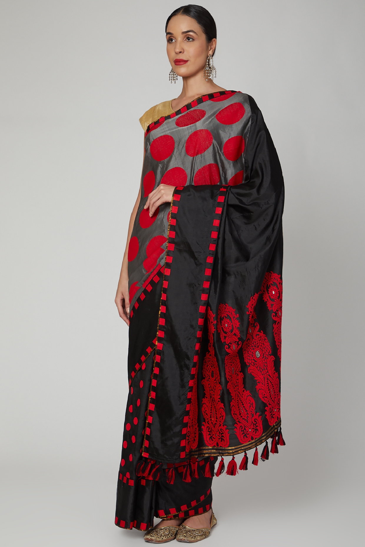 Black and White Embroidered Handloom Tussar Silk Saree – ShopBollyWear.Com