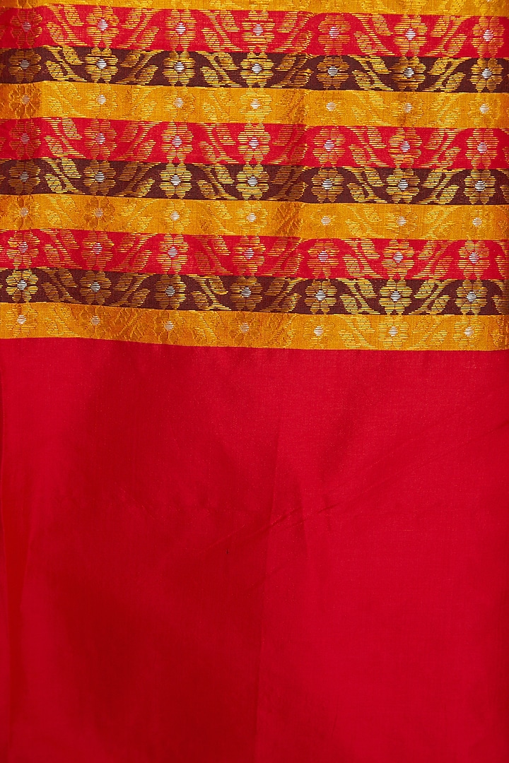 Mustard & Maroon Striped Wedding Saree Set by Sanjukta Dutta at Pernia's Pop Up Shop