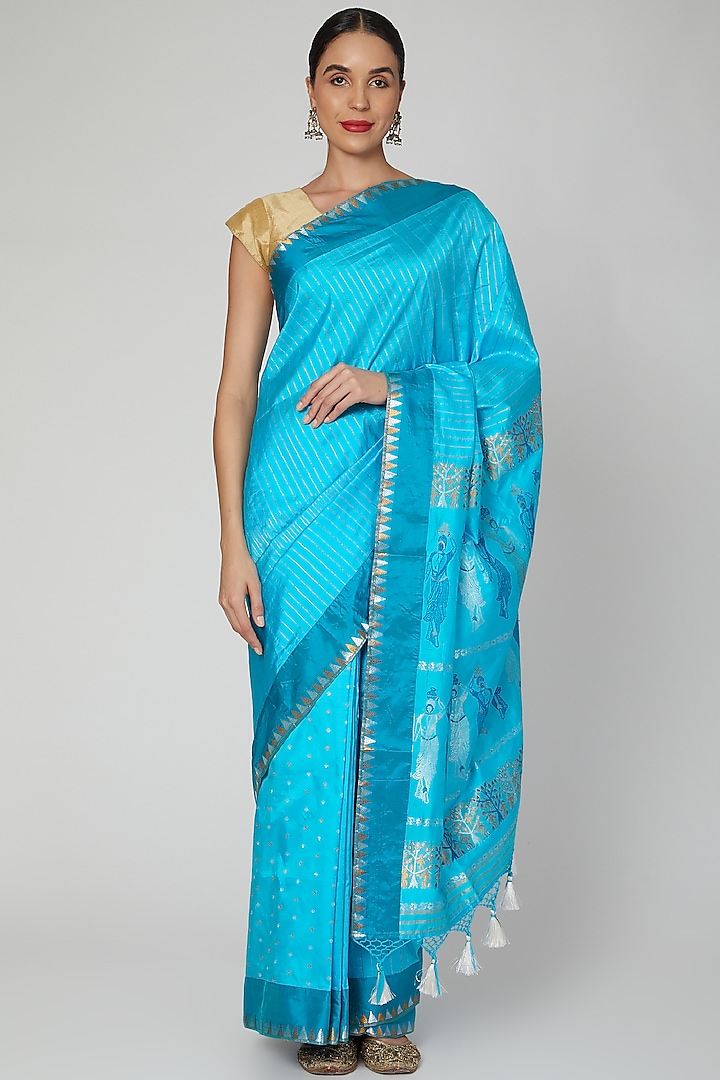 Sky Blue Handloom Saree Set by Sanjukta Dutta at Pernia's Pop Up Shop