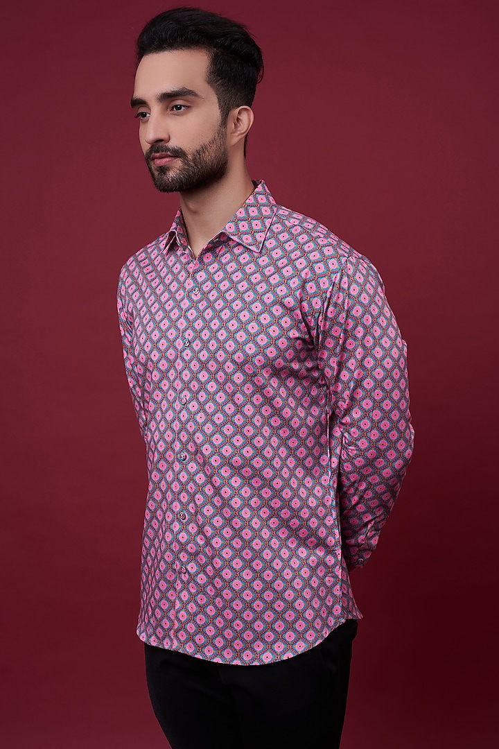 Pink & Sea Green Printed Shirt by Siddhartha Bansal Men