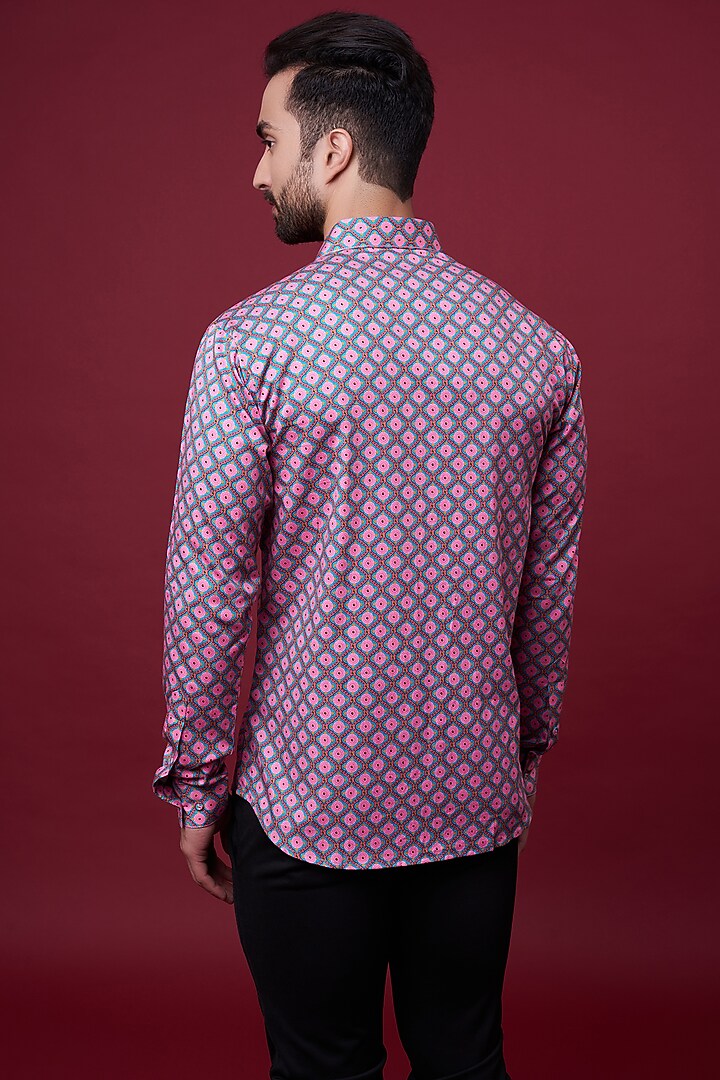 Pink & Sea Green Cotton Satin Printed Party Wear Shirt by Siddhartha Bansal Men at Pernia's Pop Up Shop