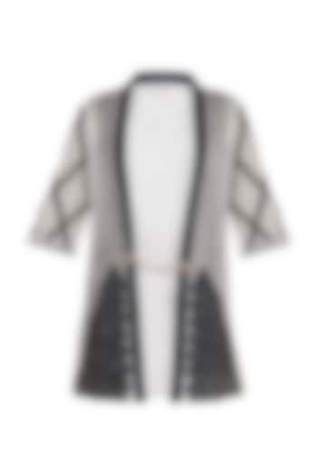 White Patterned Circle Short Kimono Jacket by Devina Juneja